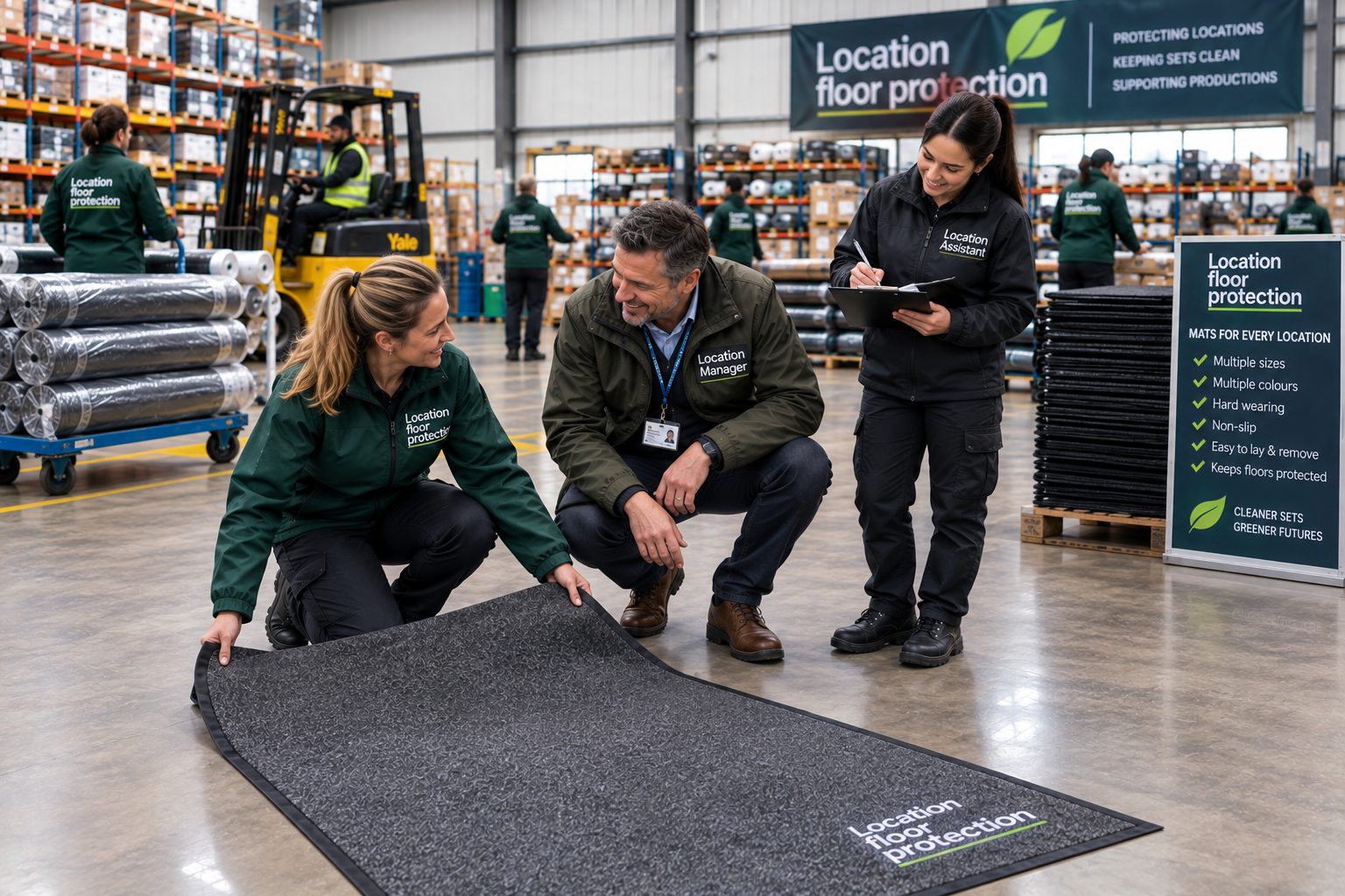 Location Floor Protection reusable mat — high-twist nylon fibre with rubber anti-slip backing for film and TV sets