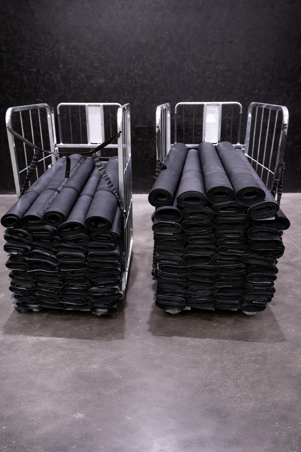Reusable floor protection mats stacked and ready for delivery to UK film and TV production locations